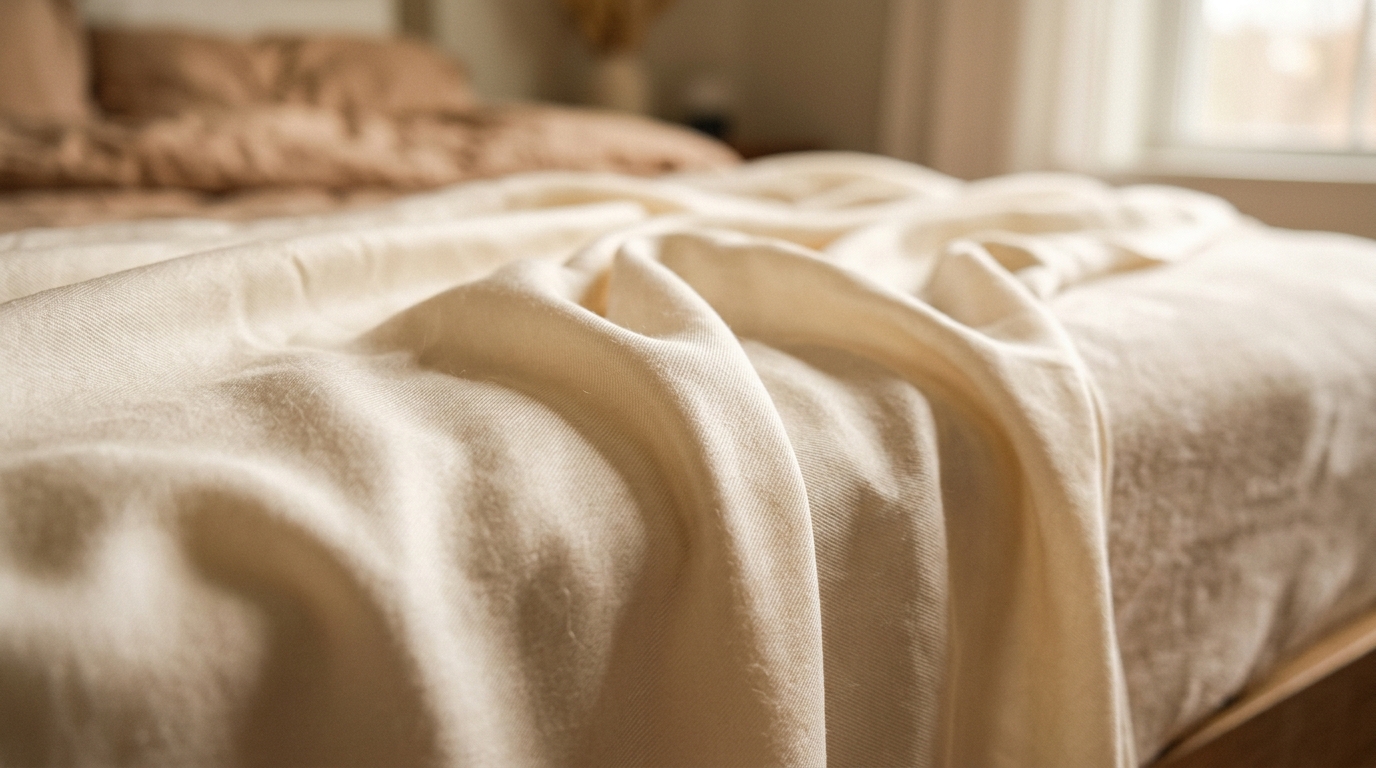 Silky soft bamboo and eucalyptus Tencel sheets on a cozy bed